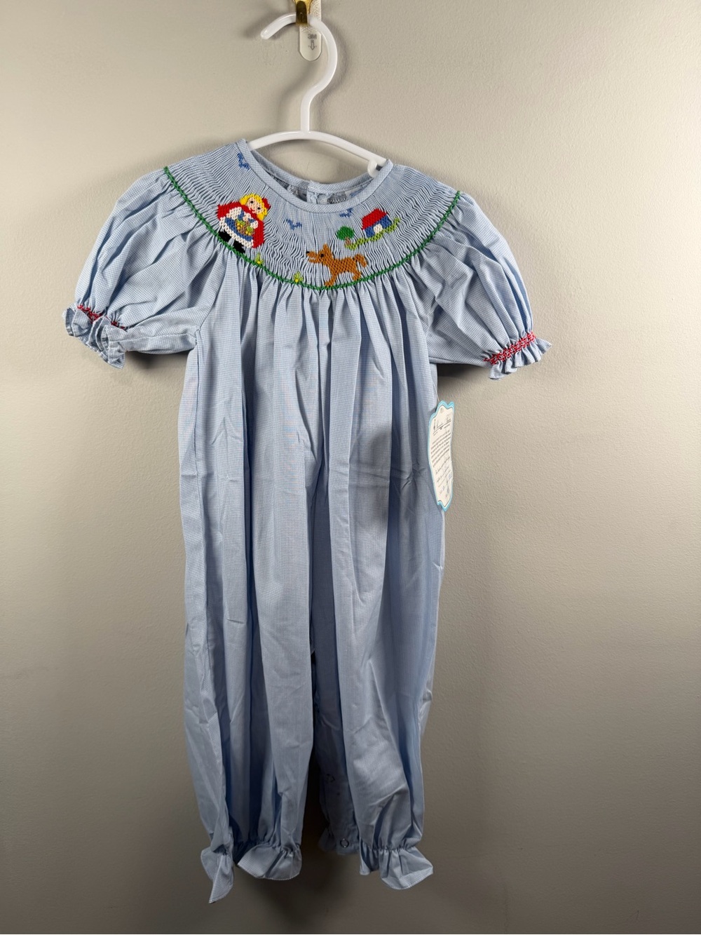 Remember Nguyen Light Blue Smocked “Little Red Riding Hood” romper size 18m NWT